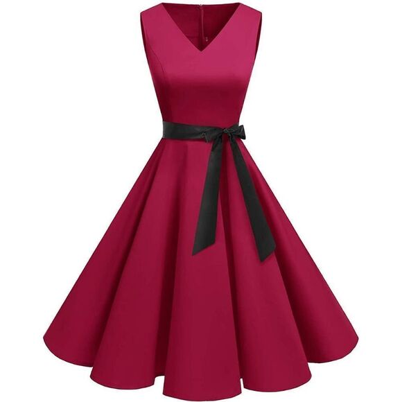 ❤️ Pinup Retro Vintage 1950s 60s Swing Dark Red Rockabilly Dress SIZE M NEW - Picture 7 of 14